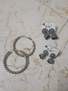 Stylish Silver Jhumka and Hoop Earrings Set
