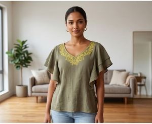 Embroidered top with Flared Sleeves