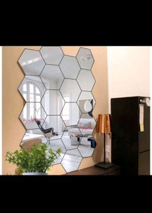 Hexagon Silver Wall Mirror Adhesive Sticker