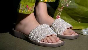 Embellished Pearl Slides: Hvnly by shoetopia