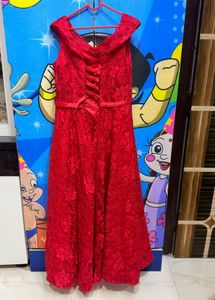 Elegant Red offshoulder  Lace Gown