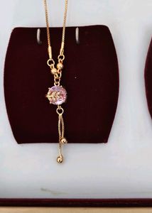 Pink Stone Gold Chain Necklace