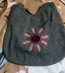 Floral Embroidered Grey Tote Bag