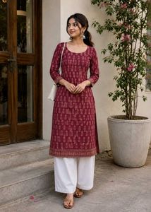 Maroon Printed Kurta