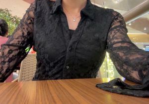 Sheer Black Lace Button-Up Top
