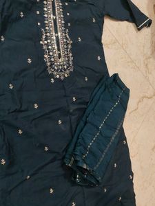 Elegant Dark Teal Kurta with Gold Embroidery