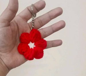 Red Crochet Flower Keychain