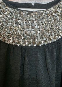 Elegant Black Embellished Neckline Dress