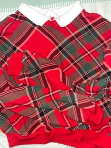 Red Plaid Collared Top/Sweater