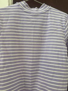 Lavender Striped Mock Neck Top