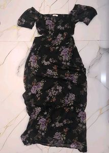 Black Floral sexy ruffle dress
