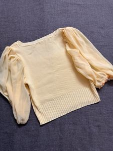 Pastel Yellow Puff Sleeve Women's Crop Top ! 💛
