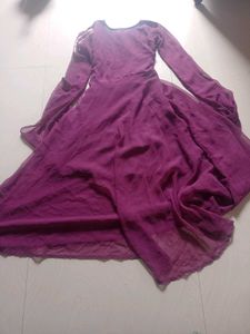 Elegant Purple Gown with Bell Sleeves