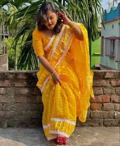 Vibrant Yellow Ethnic Jamdani saree