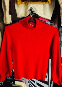 Red Knit Mock Neck Sweater