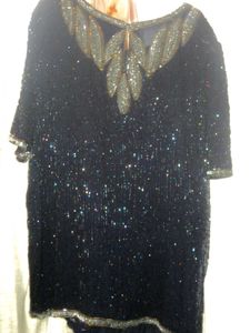 Blue and White Iridescent Sequence Beaded Top