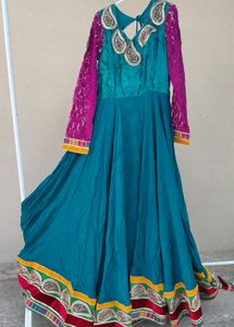 Elegant Teal and Magenta Anarkali Dress