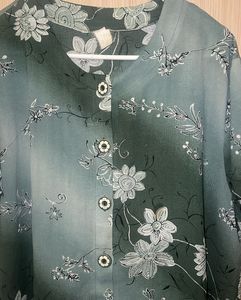 Green Floral Print Blouse