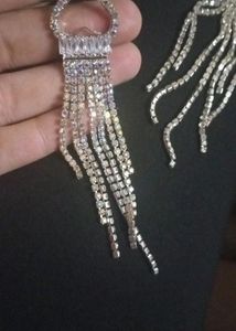 Korean Heart Shaped Party Wear Diamond Chain Earrings