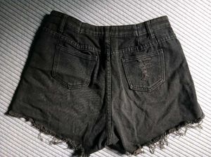 Black Ripped Denim Shorts