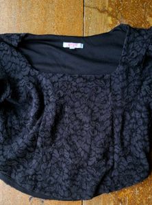 Black Lace Corset Style Puff Sleeve Crop Top 🖤