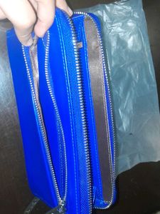 Blue Zipper Clutch Bag