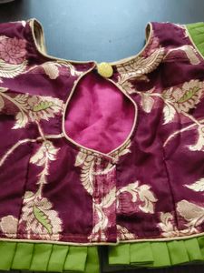 Designer Brocade Blouse with Pleated lehenga