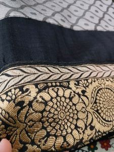Elegant Black Saree with Gold Border Zari work