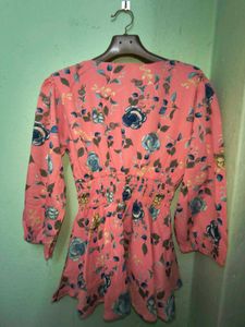 Deep V Neck  Floral Wrap Top with Belt
