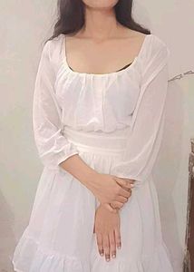 Chic White Puff Sleeve Mini Dress