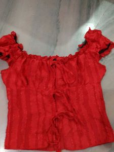 Red Off-Shoulder Puff Sleeve Top