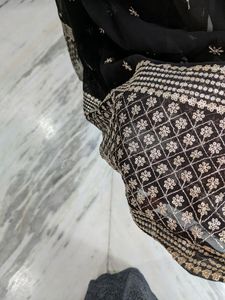 Black Faux Georgette Gown With Kalamkari Duppata