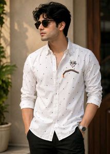 Stylish White Shirt with Black Dots