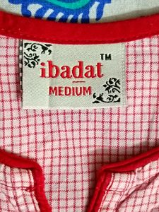 Ibadat Women Pink Cotton Thread Embroidered Kurta