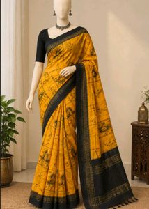 Mustard Yellow & Black Printed Saree with Elegant