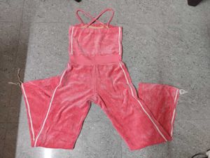 Coral Pink Velour Jumpsuit