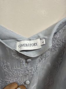 Light Blue Lace Cold Shoulder Top