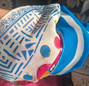 Blue Striped Saree with Floral Print