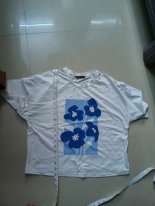 White T-Shirt with Blue Floral Print