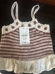 Crocheted Striped Ruffle Tank Top