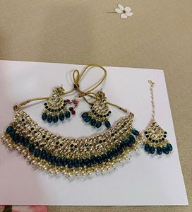Set of 3- Heavy Emerald Choker Necklace