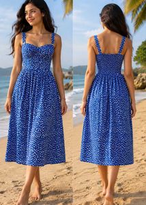 Blue Floral Print Midi Dress