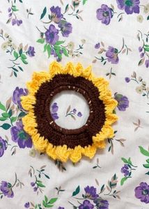 Crocheted Sunflower Hair Scrunchie