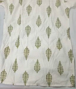 off white  short Kurta with Green Leaf Print