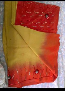 Red &amp; Yellow Embellished Saree