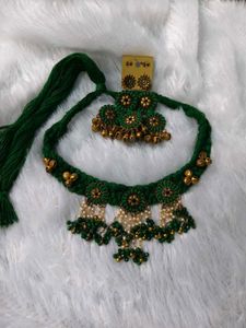 Elegant Green Handcrafted Necklace Set