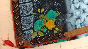 Beautiful Black Floral Print Saree