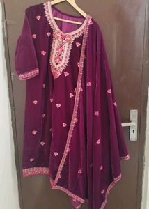 Elegant Embroidered Velvet Kurta Set