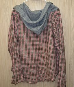 Pink Plaid Hooded Button-Up Shirt