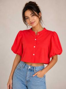 Chic Red Puff Sleeve Cropped Top
